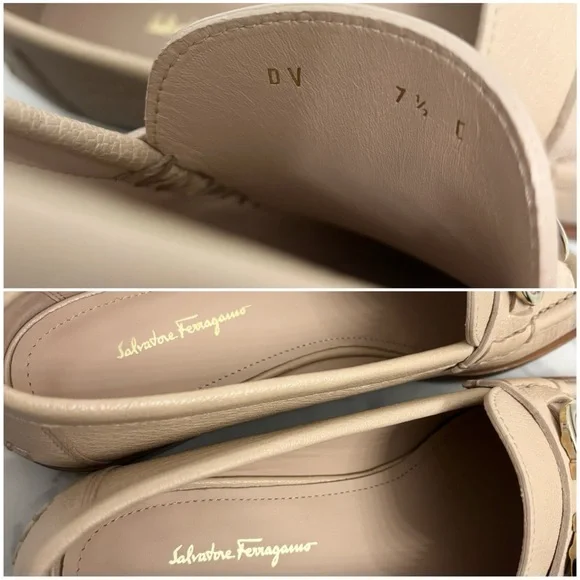 Salvatore Ferragamo Ofelia Leather Loafers Womens 7.5 C Beige Gold - Picture 8 of 10